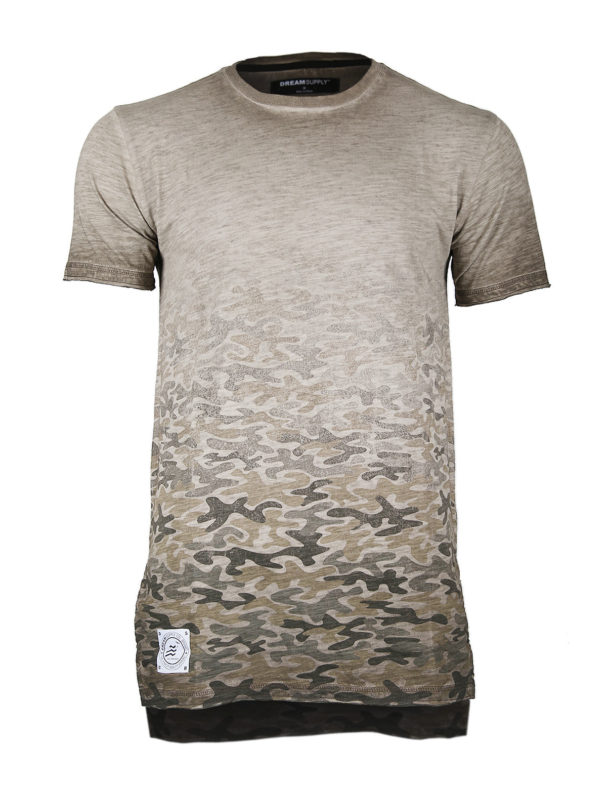 ZIMEGO Mens Short Sleeve Camouflage Longline Hipster Side Slit Oil Wash T-shirts gallery