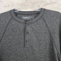 FAHERTY Cloud Cotton Men Medium Charcoal Gray Long Sleeve Henley Shirt