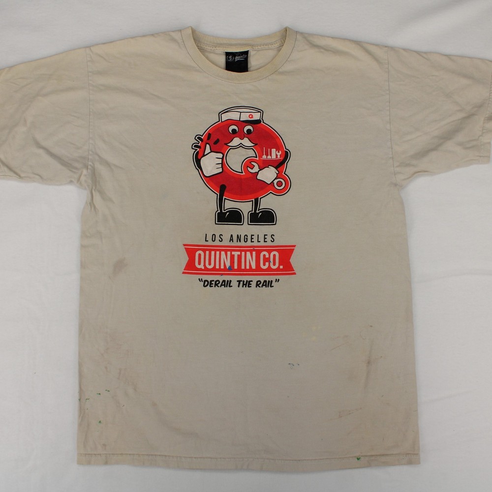QUINTIN CO Los Angeles DERAIL THE RAIL Beige Graphic T-SHIRT Men’s L