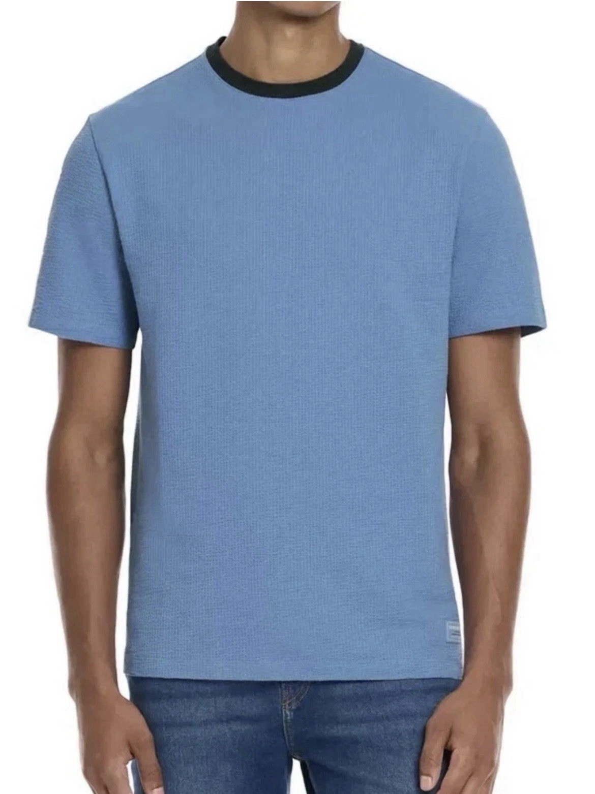 Scotch & Soda Mens XL Blue Waffle Knit Crew Neck Textured T-Shirt Amsterdam gallery