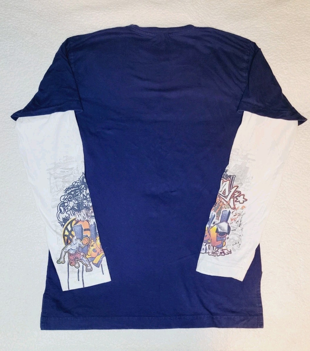 Mens AND1 Graffiti AOP Blue White LS Stretch Polyester Basketball Shirt S Small gallery