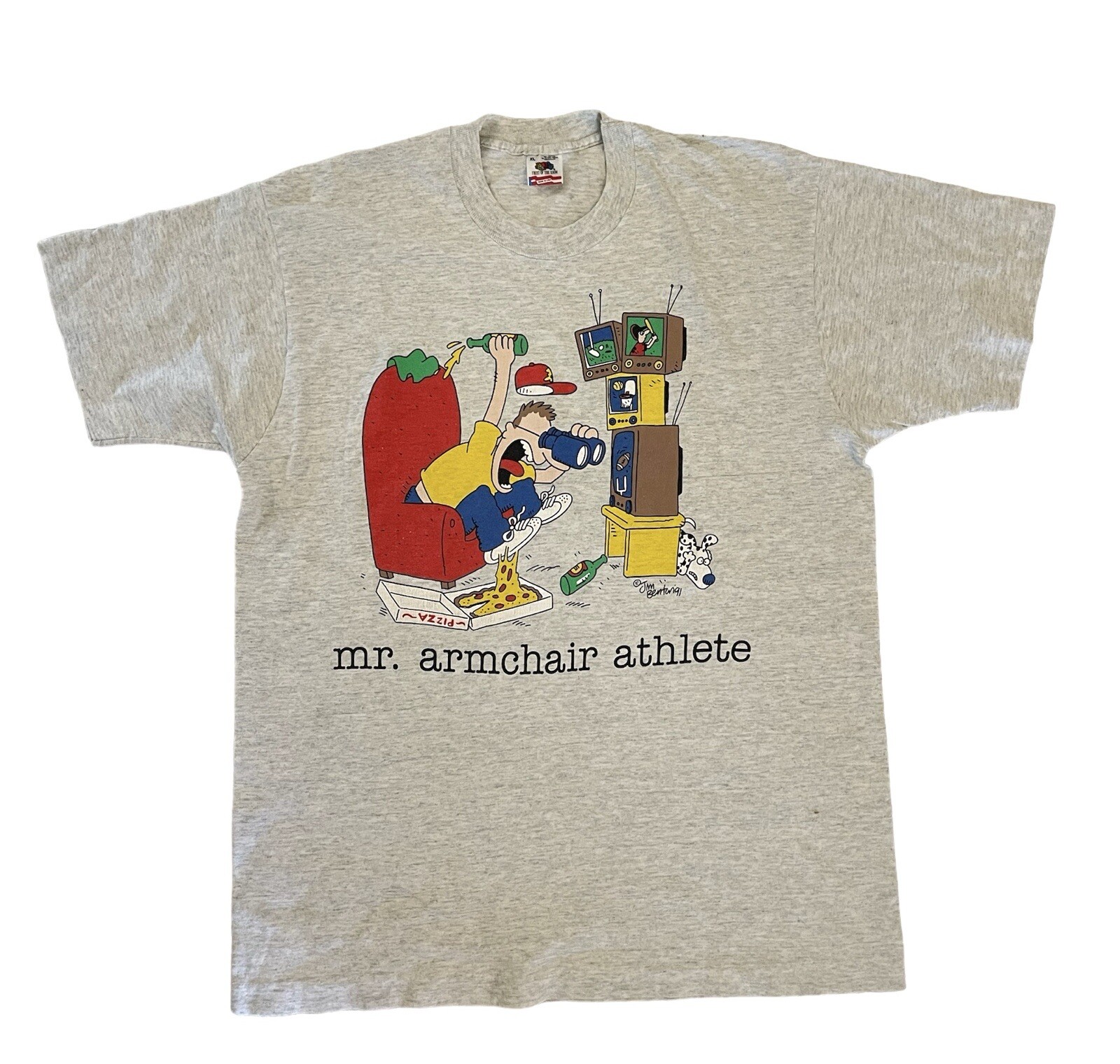 VTG Mr. Armchair Athlete XL Jim Benton 91 Single Stitch Shirt Fruit Of The Loom