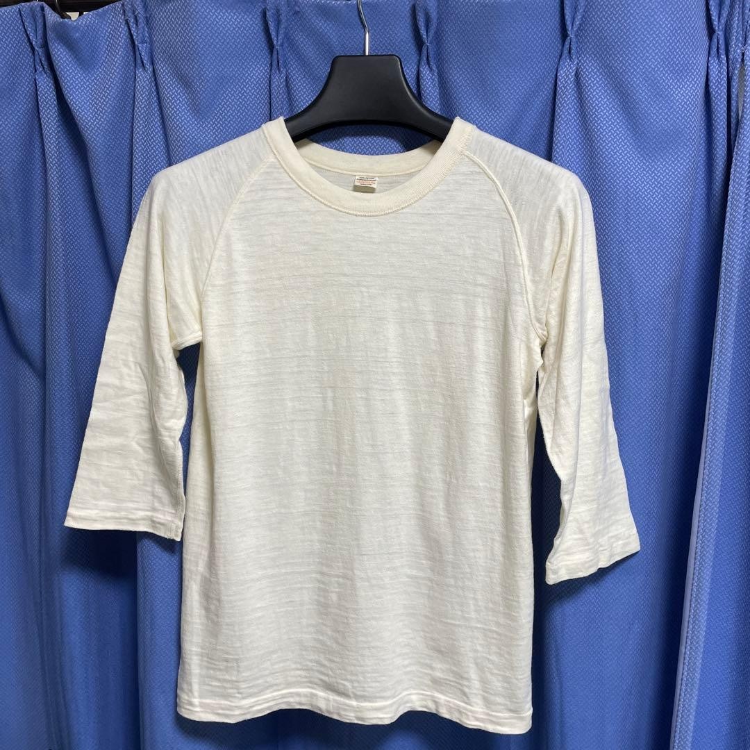 Raglan Sleeve 3/4 White Cut and Sew Slub Fabric Used Japan gallery