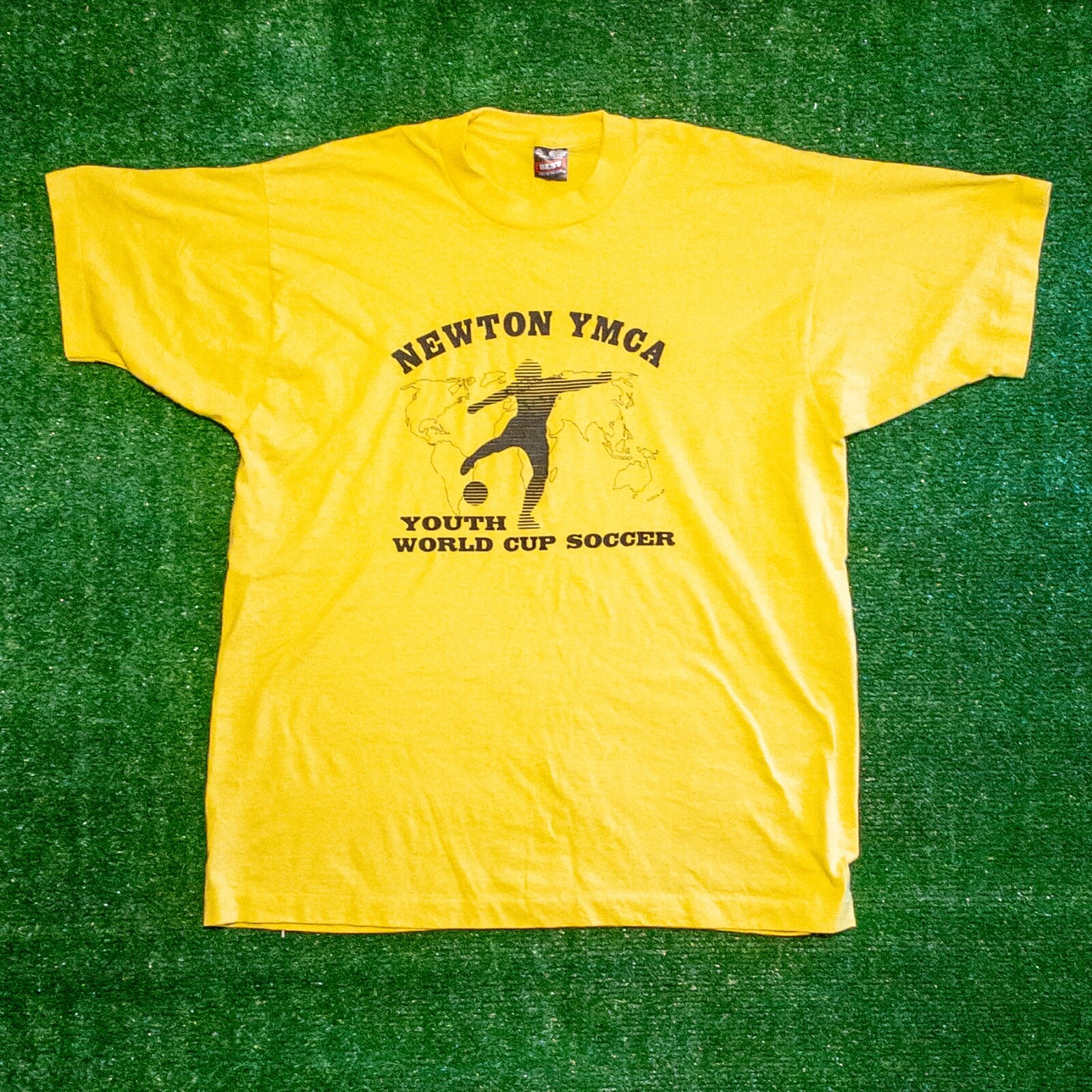 VINTAGE FRUIT OF THE LOOM BEST MENS SHIRT YELLOW YMCA SINGLE STICH SIZE XL gallery