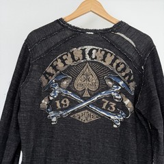 Affliction Reversible Thermal Shirt Mens Large Waffle Knit long Sleeve Y2K Wings