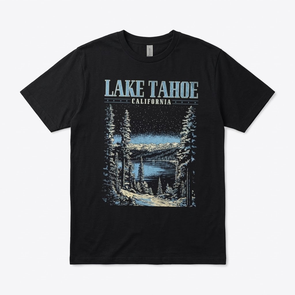 Vintage Lake Tahoe California T-Shirt - Retro Mountain and Pine Tree Nature gallery