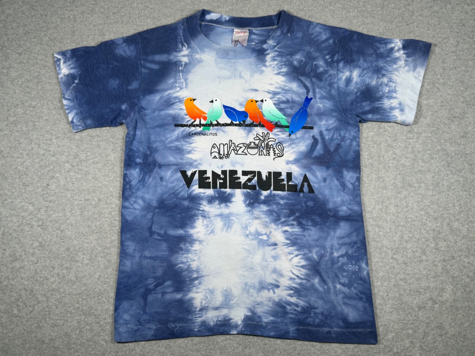 Vintage Venezuela Shirt Adult Extra Small Blue White Tie Dye Birds Mens 90s