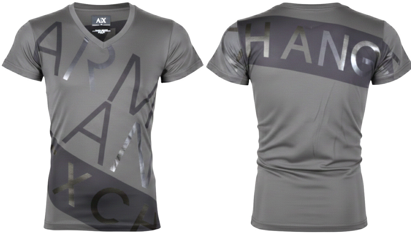 ARMANI EXCHANGE Grey BIAS Short Sleeve Slim Fit Designer V-NECK T-shirt NWT gallery