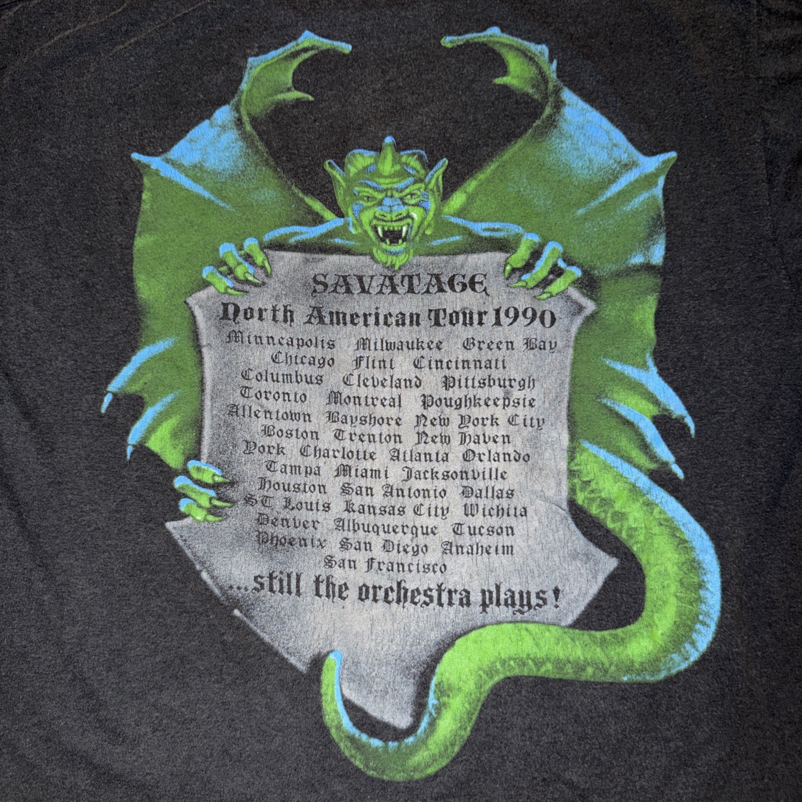 VNTG Savatage 90s North American Tour Heavy Metal TShirt Black Rare L 20x23 gallery