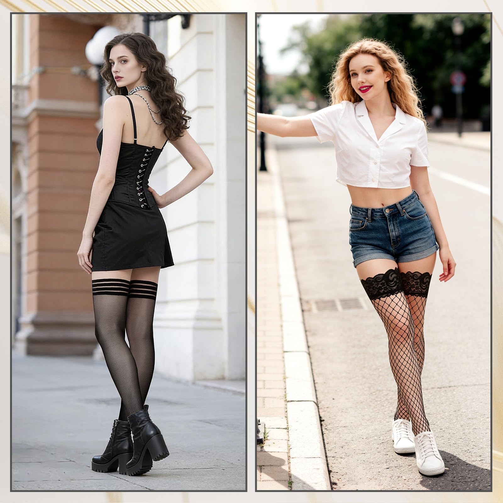 4 Pairs Black Fishnet Over the Knee Stockings, Stretchy Thigh High Socks Shee... gallery