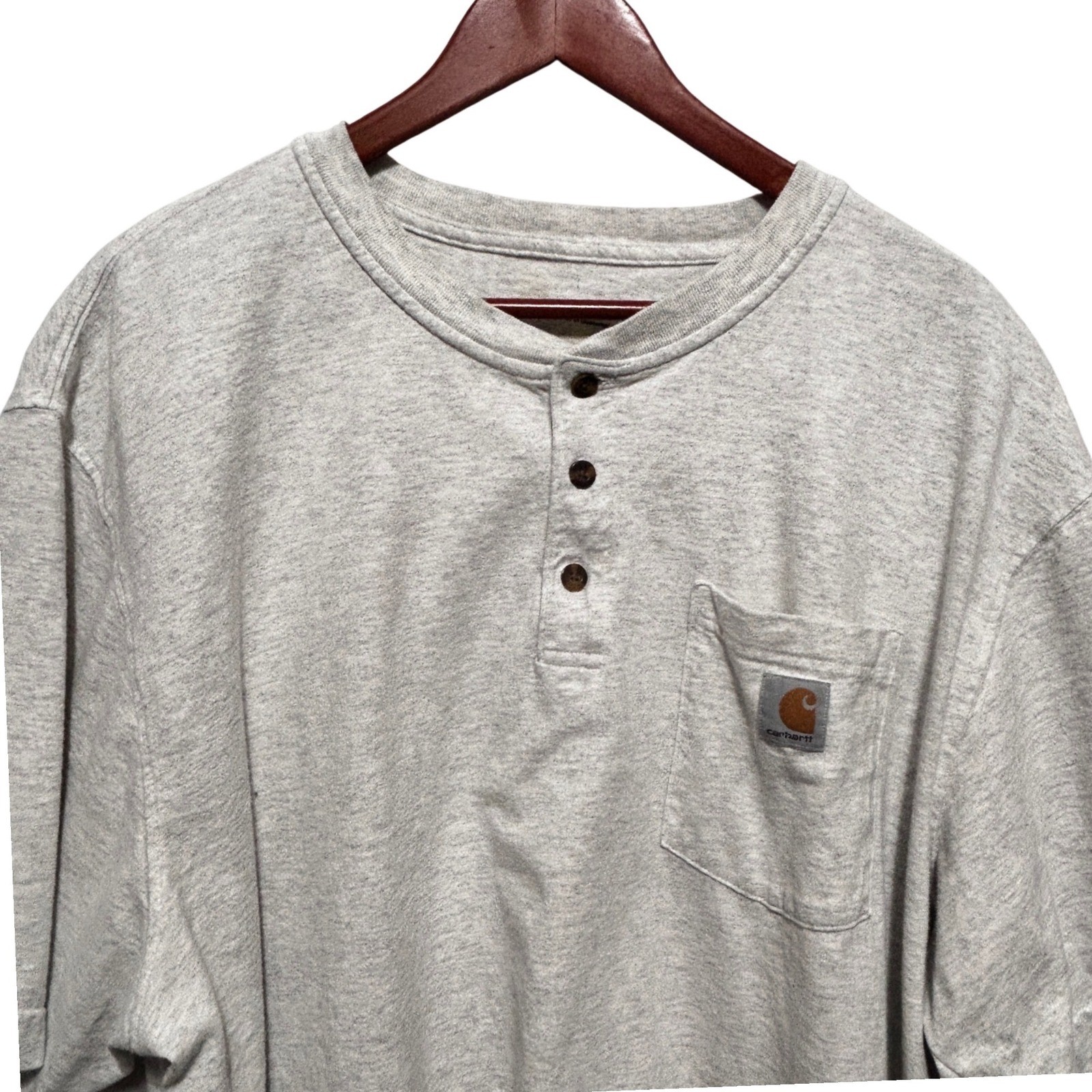 Carhartt Mens Gorpcore Workwear Henley Shirt 2XL Ash Grey Utility Pocket Tee gallery