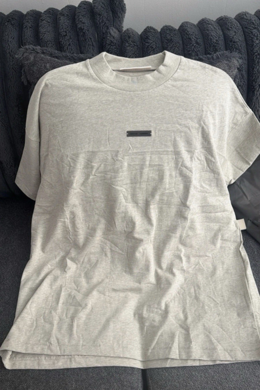 Fear of God Essentials Logo Gray Crew Neck Short Sleeve Cotton Jersey Tee L gallery