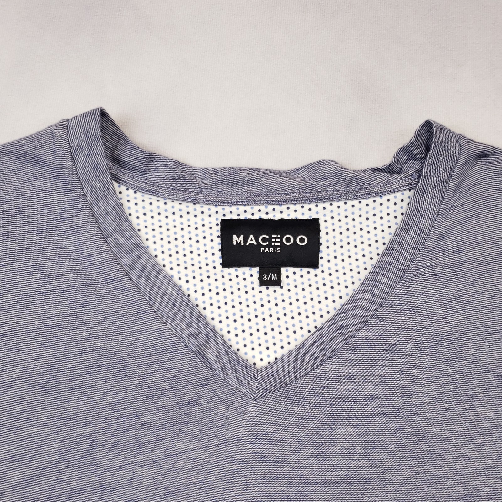 Maceoo Shirt Men Size 3 / M Blue Cotton V-Neck Long Sleeve Barrel Cuff Pullover gallery