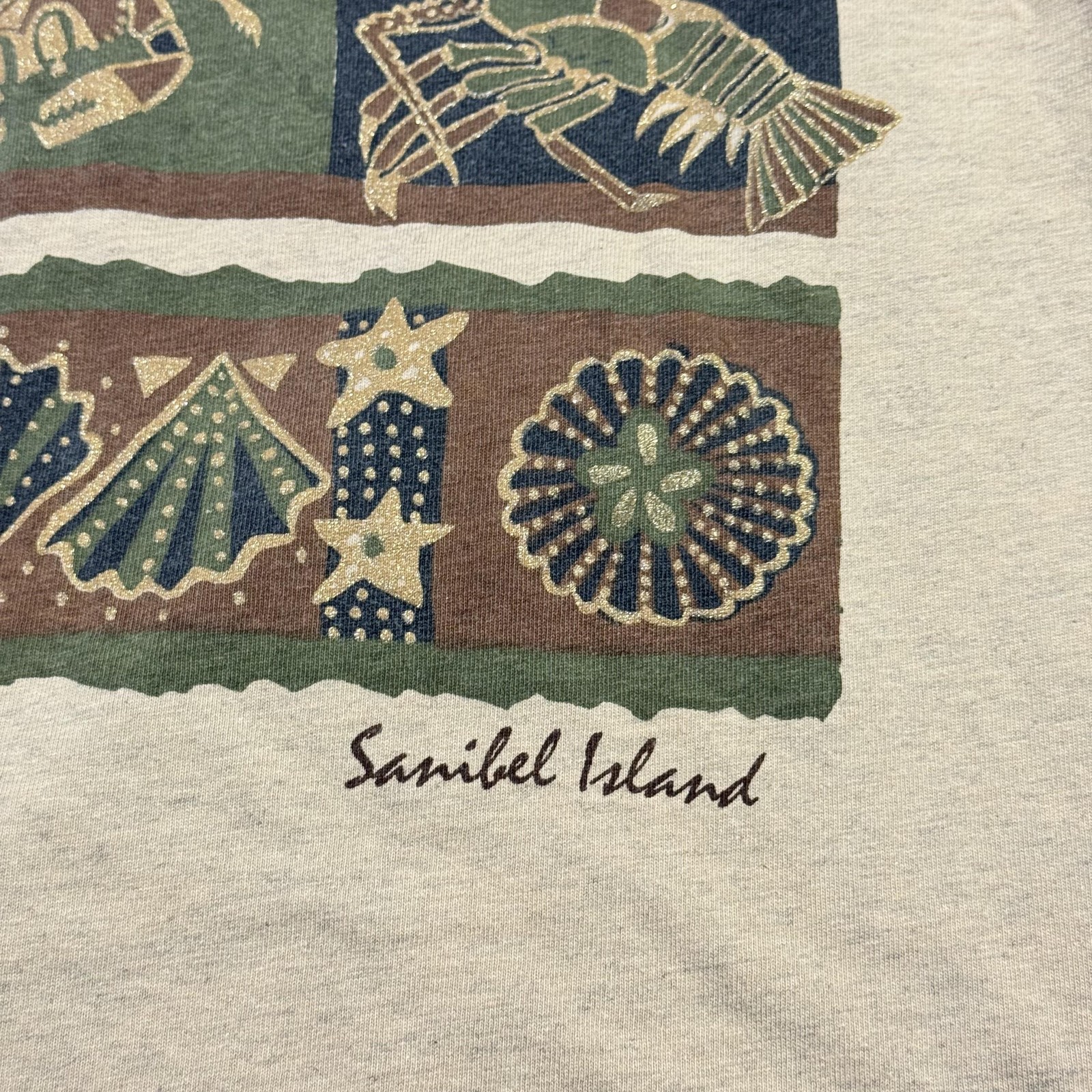 Vintage Sanibel Island Shirt Men Medium Tan Sea Life Graphic Beach Balls Florida gallery