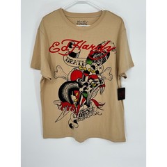 Ed Hardy Mens Khaki Death Before Dishonor Rhinestone Graphic T-ShirtL
