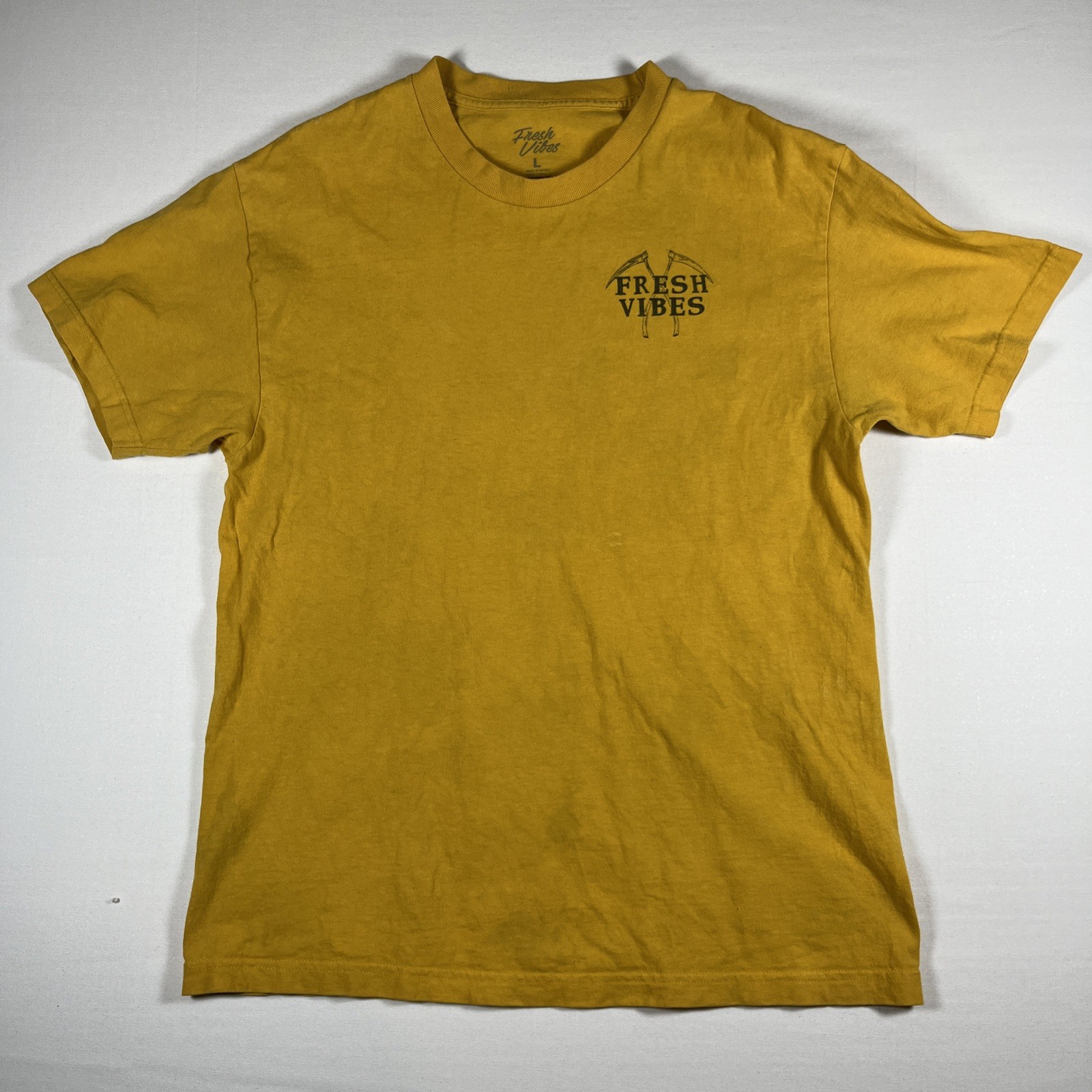 Fresh Vibes Yellow T-Shirt Size L Good Friends Bad Habits Graphic Tee gallery