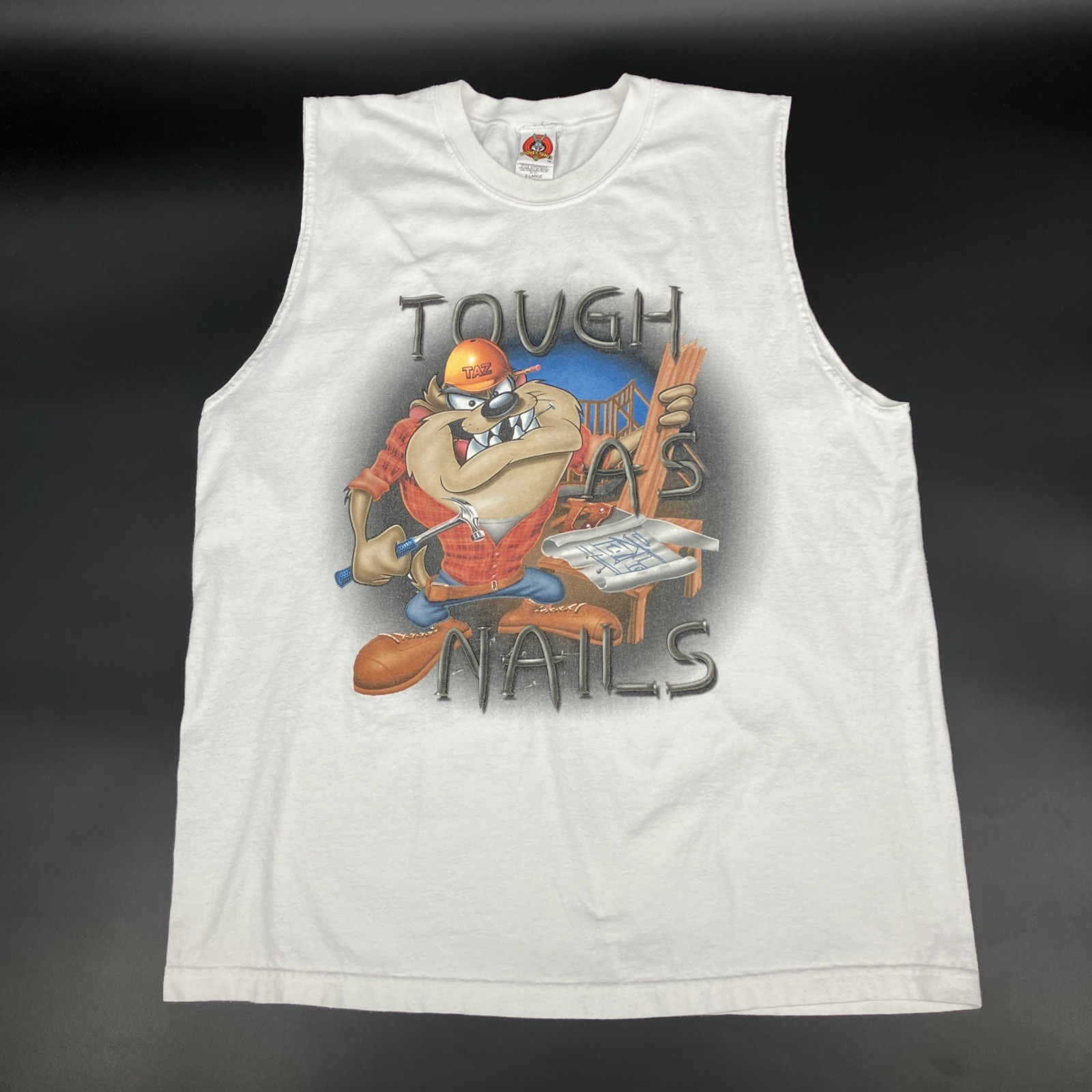 Vintage 1999 TAZ/TOUGH AS NAILS construction worker graphic tank top size XL