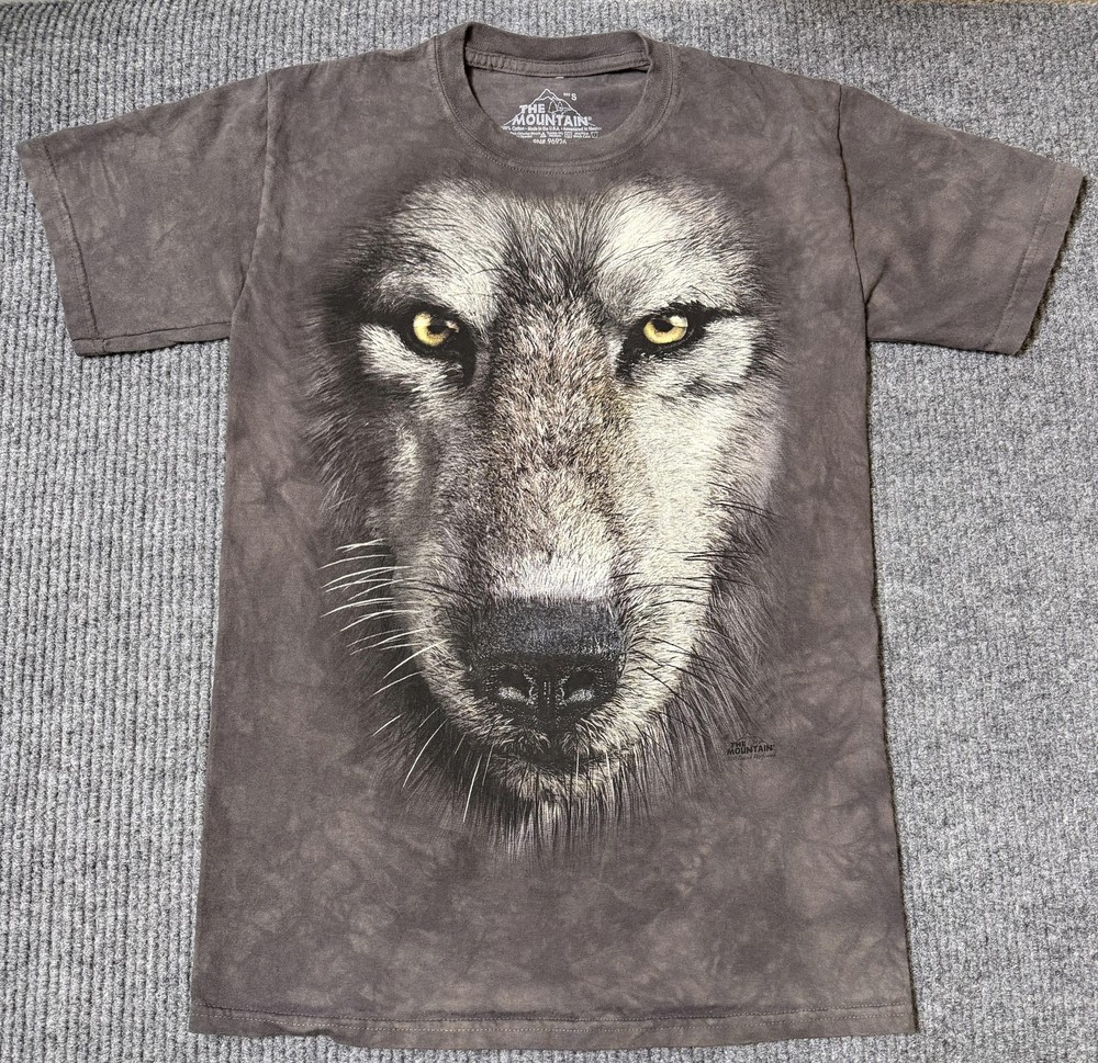 The Mountain Shirt Mens Small Wolf Face Graphic Tie Dye Gray Nature Animal