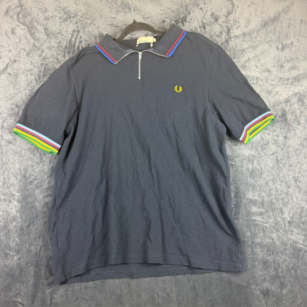 Fred Perry Men’s Black & Blue Twin Tipped Dress Polo M3600 Preppy Size 2xl