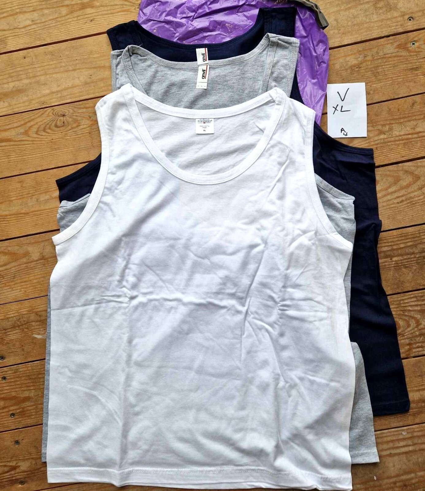 Vests Mens 3x Sleeveless XL 100% Cotton Tank Top Gym Pack Plain A GREYWHITENAVY