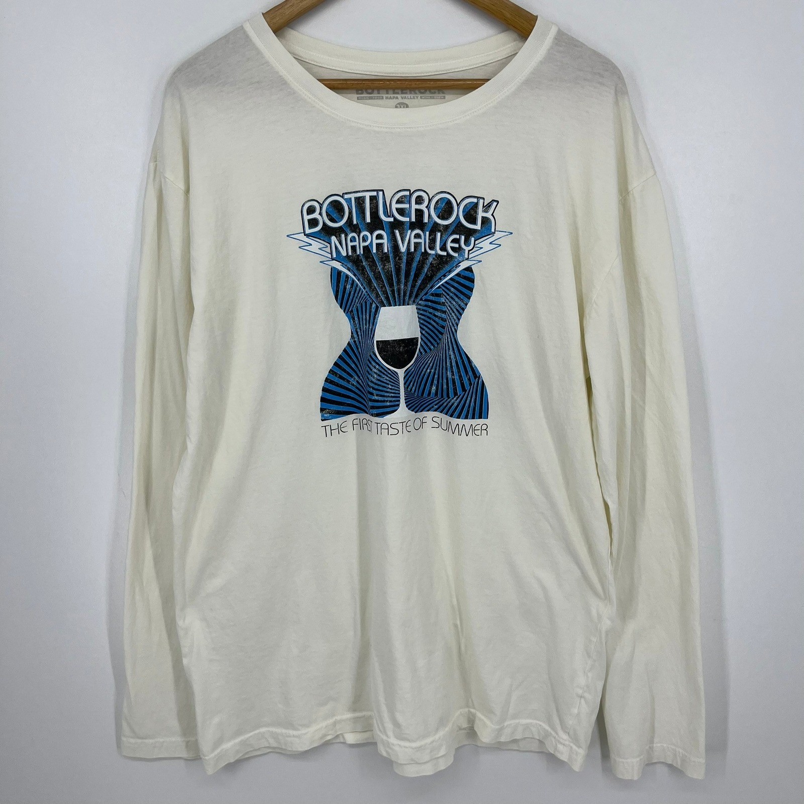 BottleRock Napa Valley Long Sleeve Graphic T-Shirt Mens 3XL Cream Golden Goods
