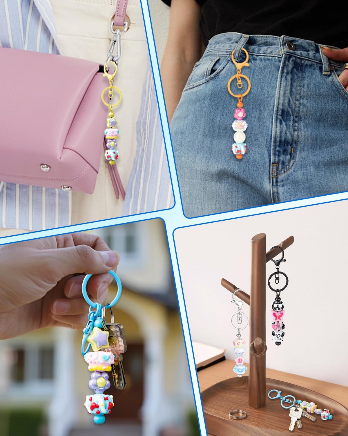 30pcs Beadable Keychains Keychain Bulk kit Cute Blank Bead Keychain Strip DIY... gallery