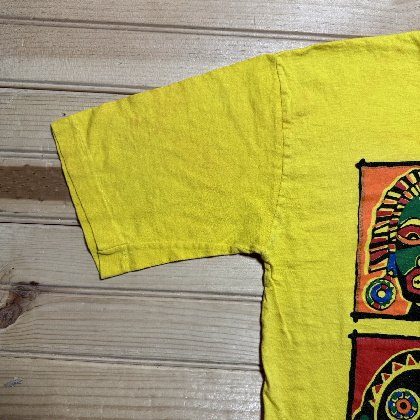 Vintage 90s Bali Primitive Designs Native Tribal Mask Art Shirt Size Medium gallery