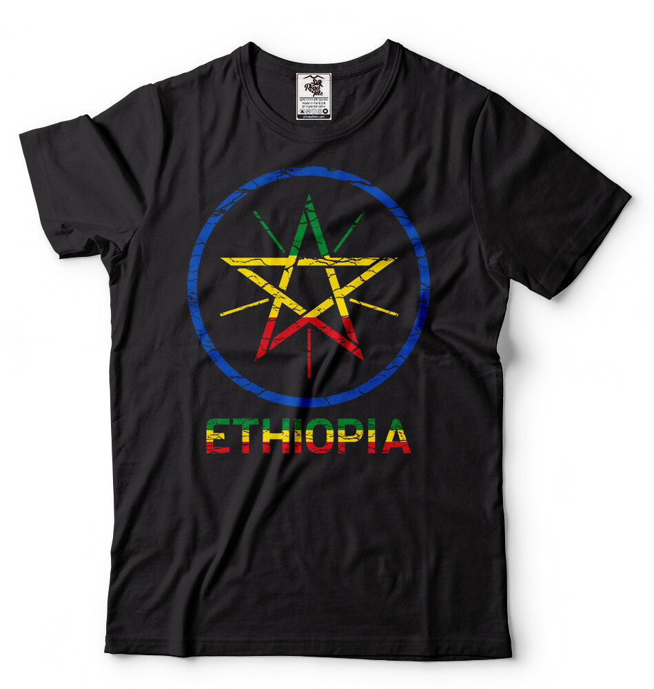 Ethiopia T-shirt Ethiopian Heritage Tee shirt Ethiopian Flag coat of arms Mens T