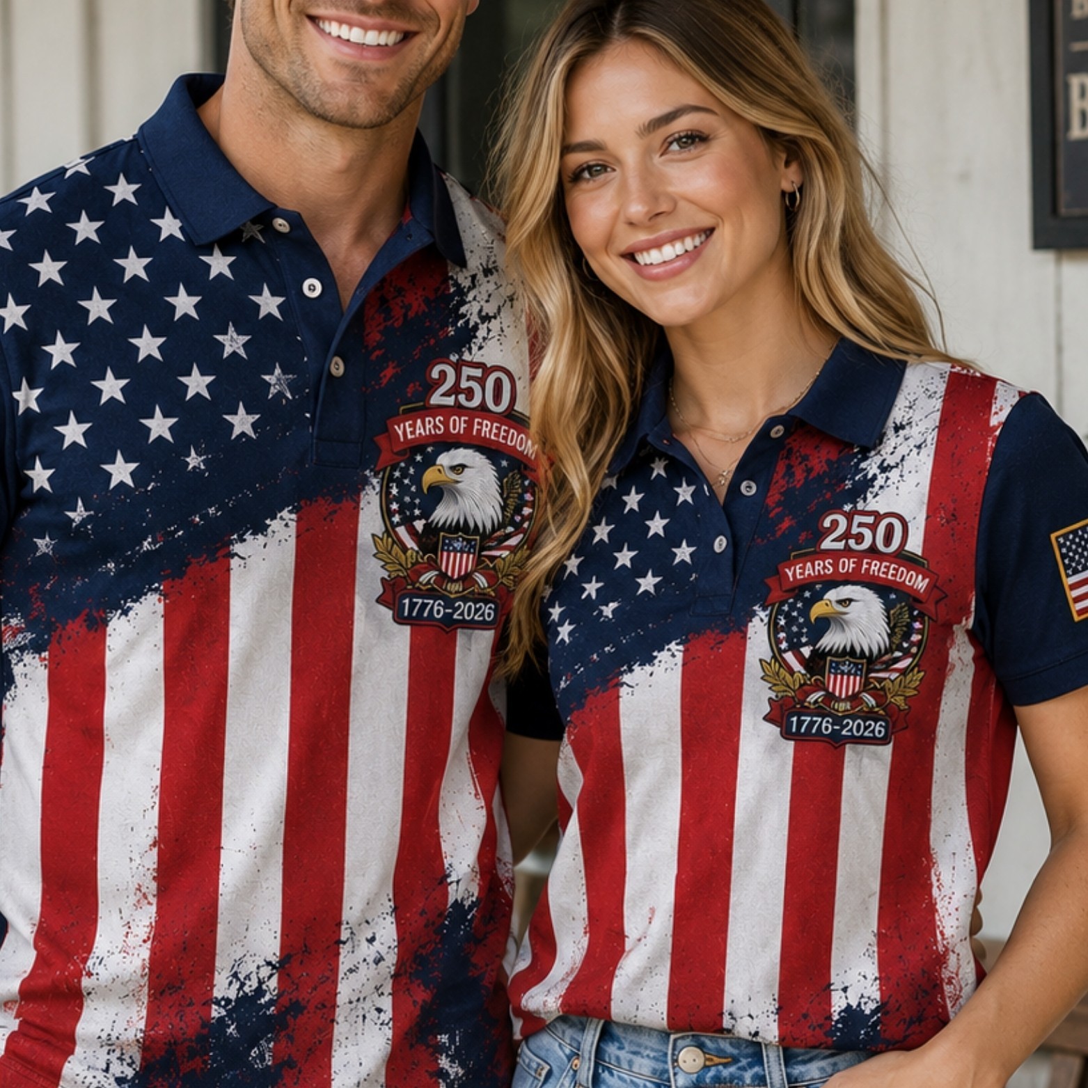 American Flag Eagle Golf Polo, USA 250 Years Freedom 1776-2026 Patriot (S-5XL) gallery