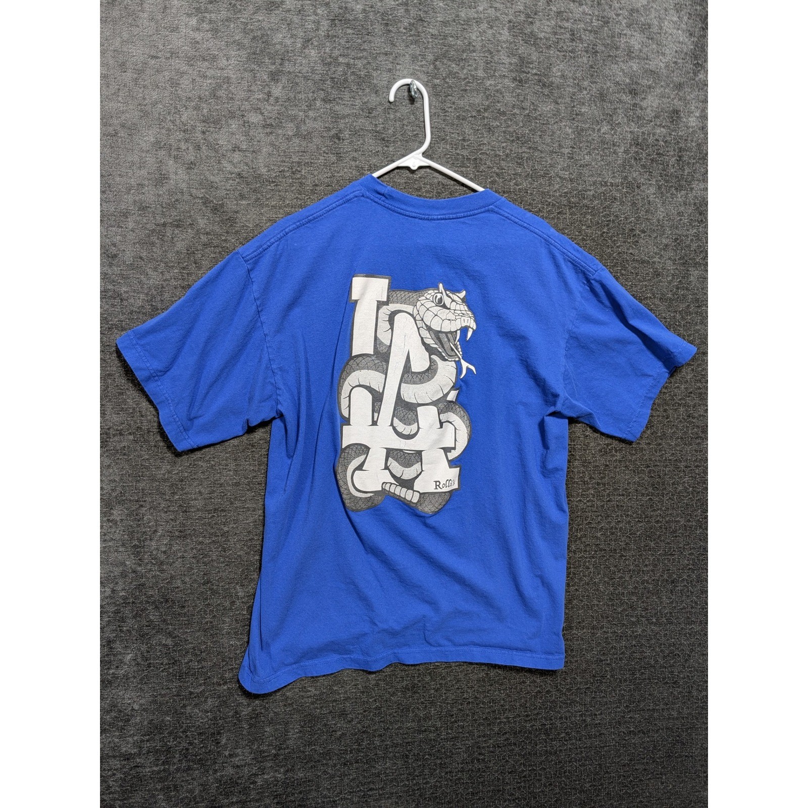 Rollies World Wide LA Snake Graphic T-Shirt Blue Mens XL Pro Athletic Streetwear
