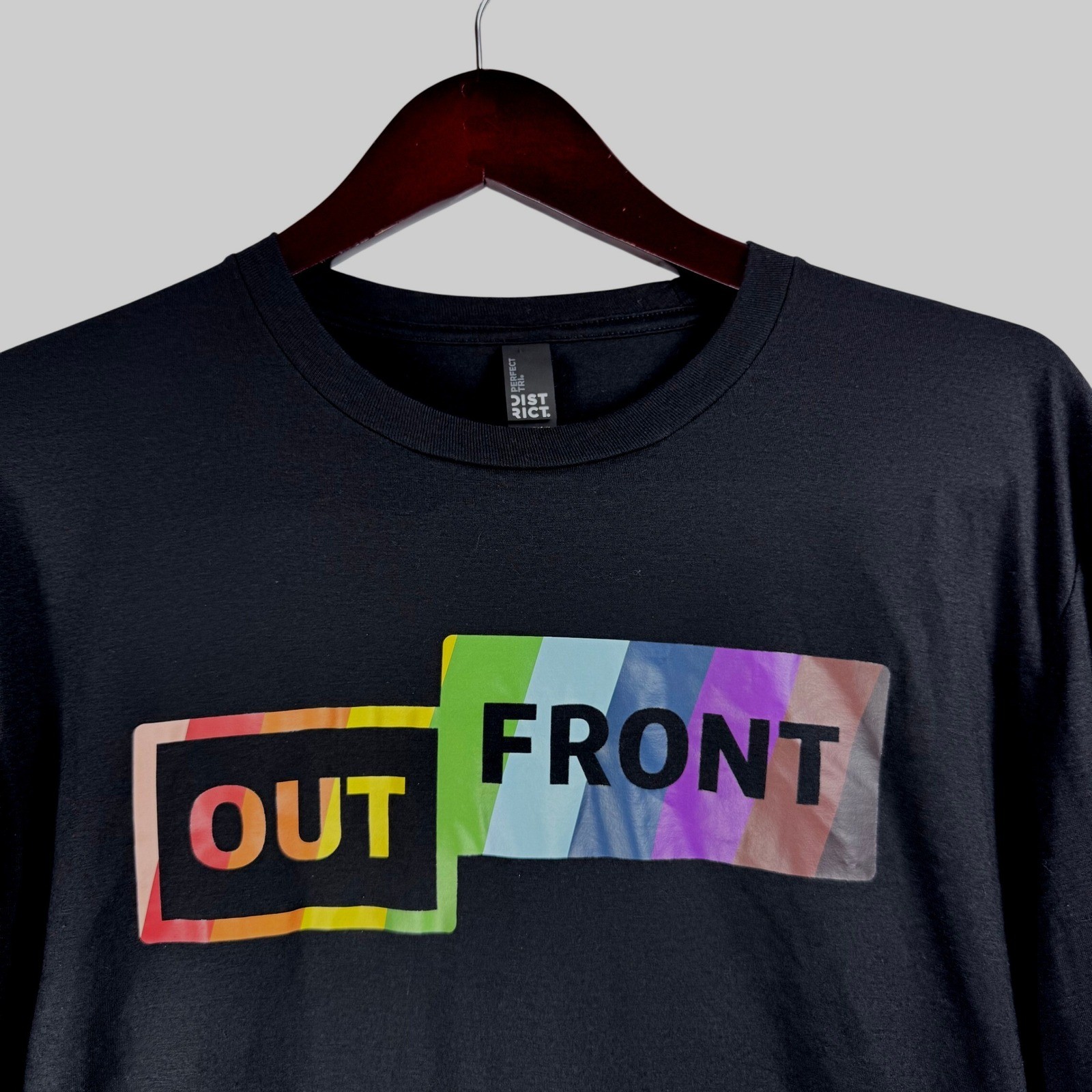 District Perfect Tri Long Sleeve Shirt Black Out Front Rainbow Pride Mens Large gallery
