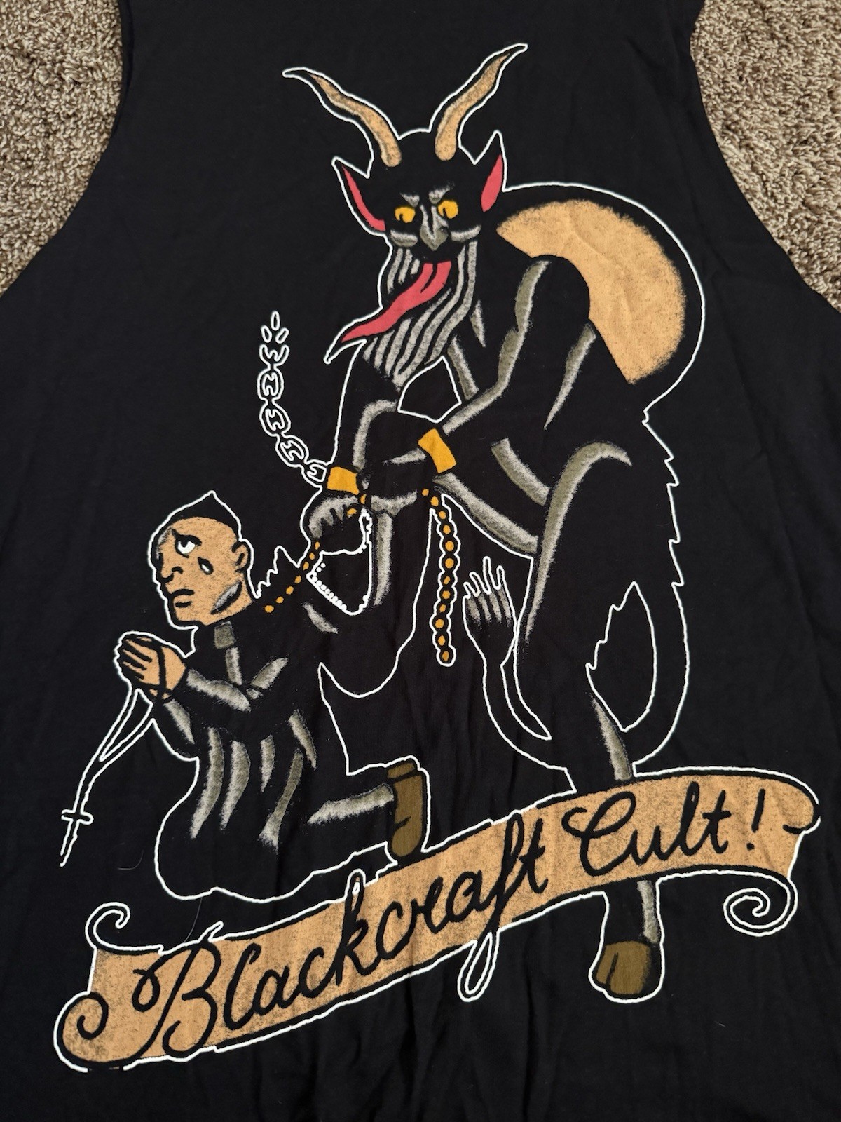 Vintage Black Craft Cult Gothic Krampus Custom Cut Off Unisex Tshirt Size XL gallery