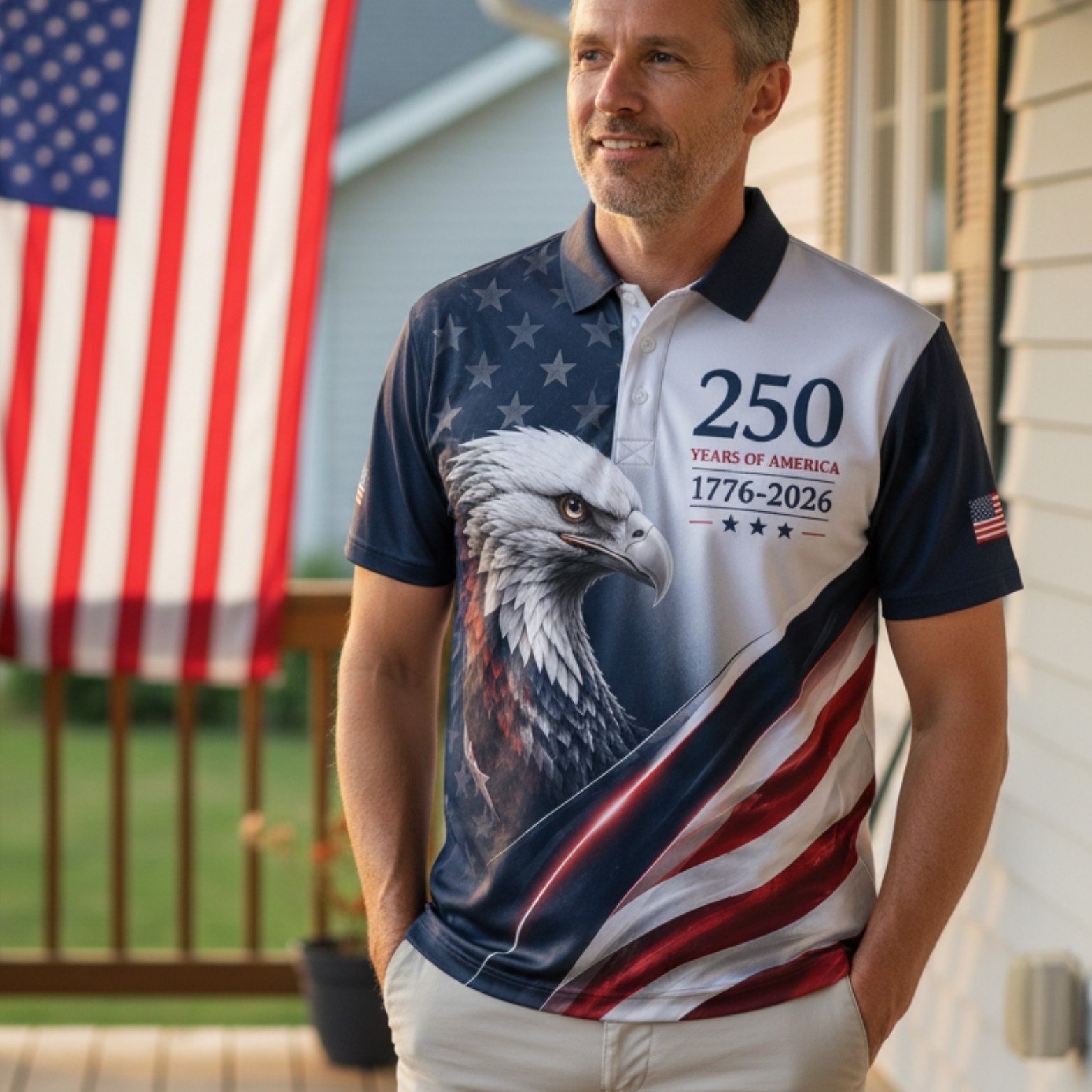 USA 250 Years of America Golf Polo Mens Eagle 1776-2026 American Flag (S-5XL) gallery