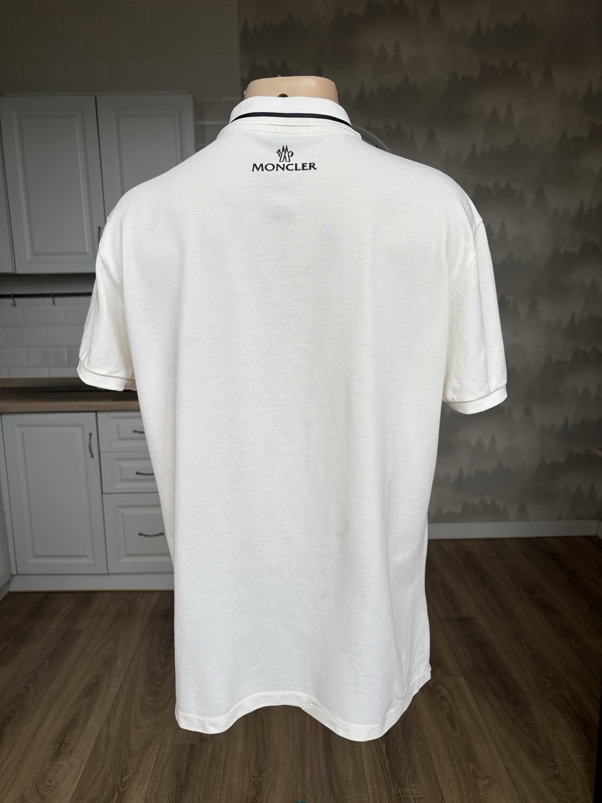 MONCLER Men's Ivory Cotton Polo Shirt with a Silicone Patch Size XL gallery