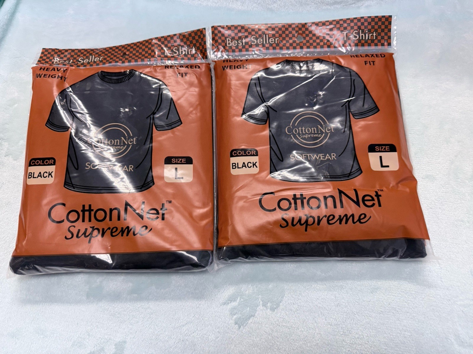 CottonNet Supreme T-Shirt Round Neck Short Sleeve Size Large Shirt Black 2 pack gallery