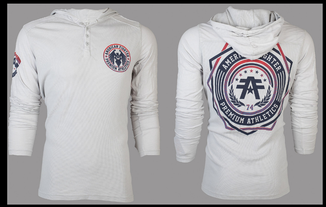 AMERICAN FIGHTER Silver CAPELLA Long Sleeve Henley Thermal Hoodie T-shirt NWT gallery