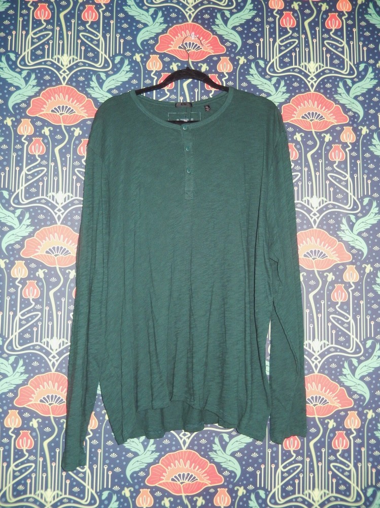 ATM Melillo Men’s Pine Green Cotton Long Sleeve Henley T-Shirt Tee XXL New