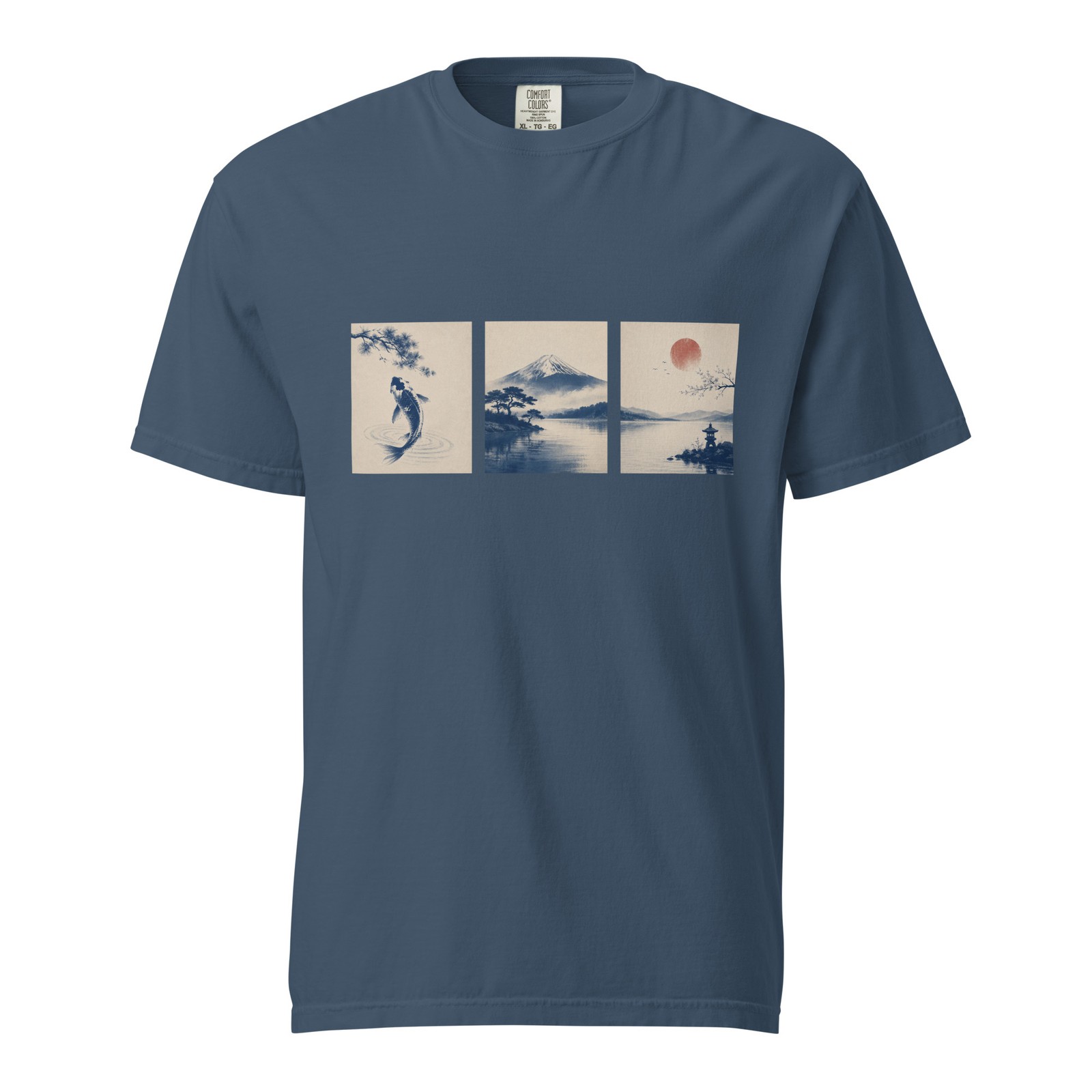 Koi Fish Triptych T-Shirt | Mount Fuji & Red Sun | Comfort Colors 1717 gallery