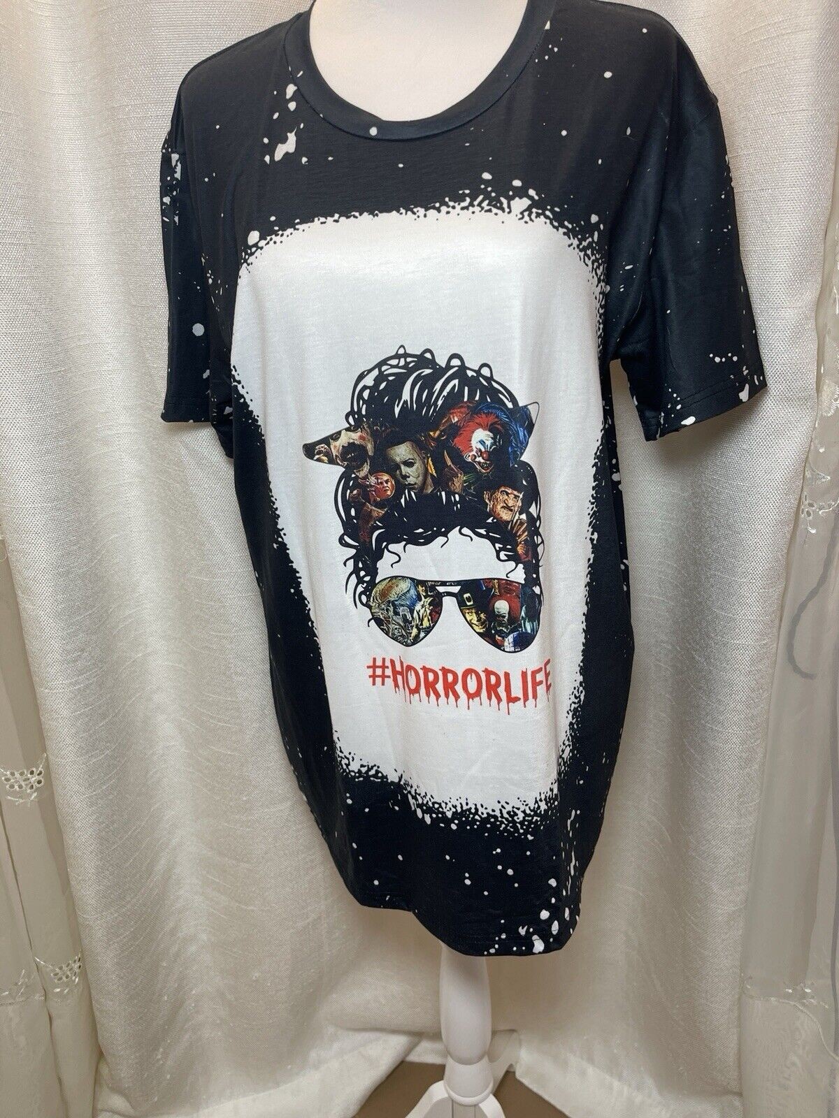 Horror Life Black And White Splash T Shirt Polyester Horror Movie Characters New gallery