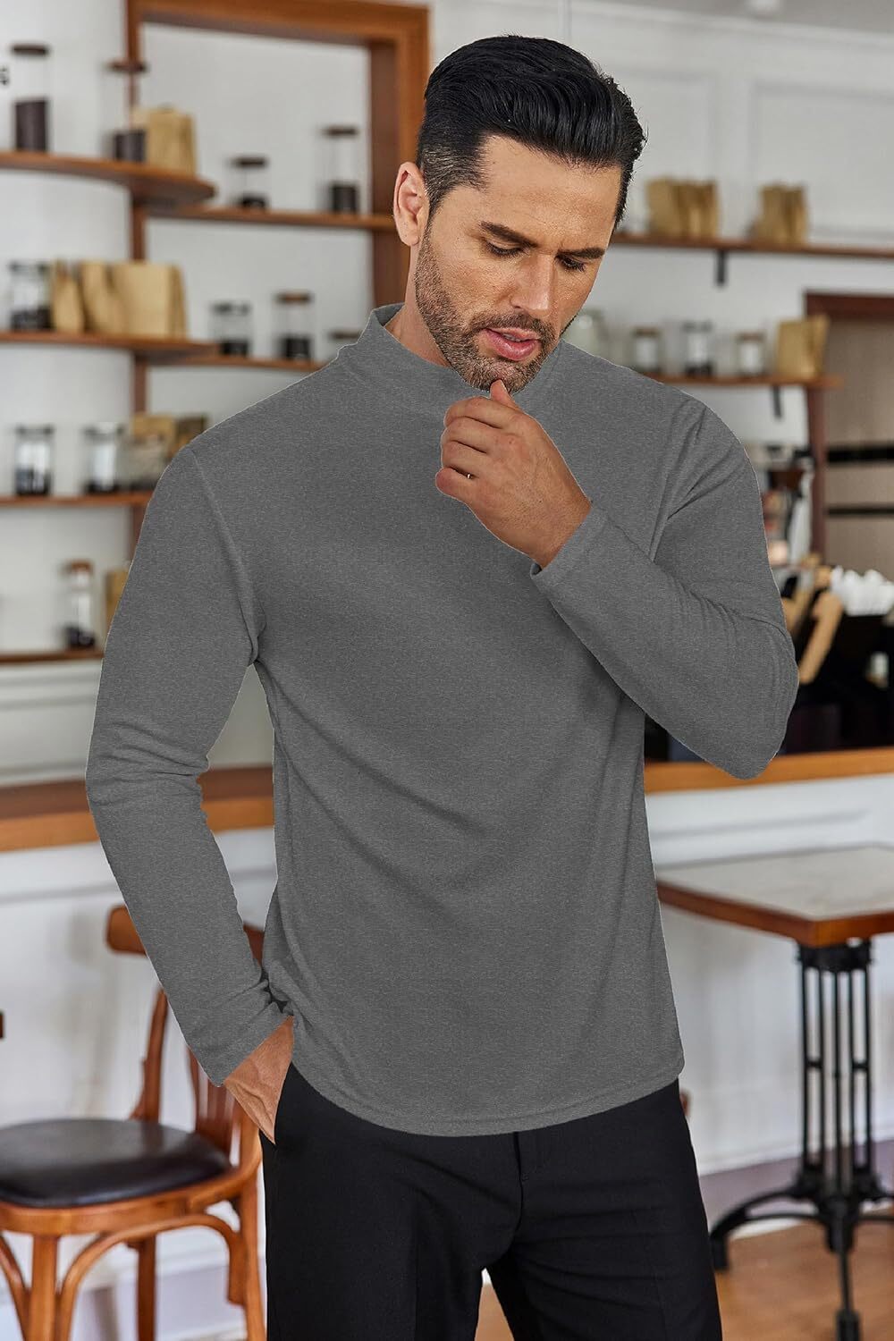 Men Mock Neck Turtleneck Long Sleeve Shirts Undershirt Thermal Fleece Lined Tops gallery