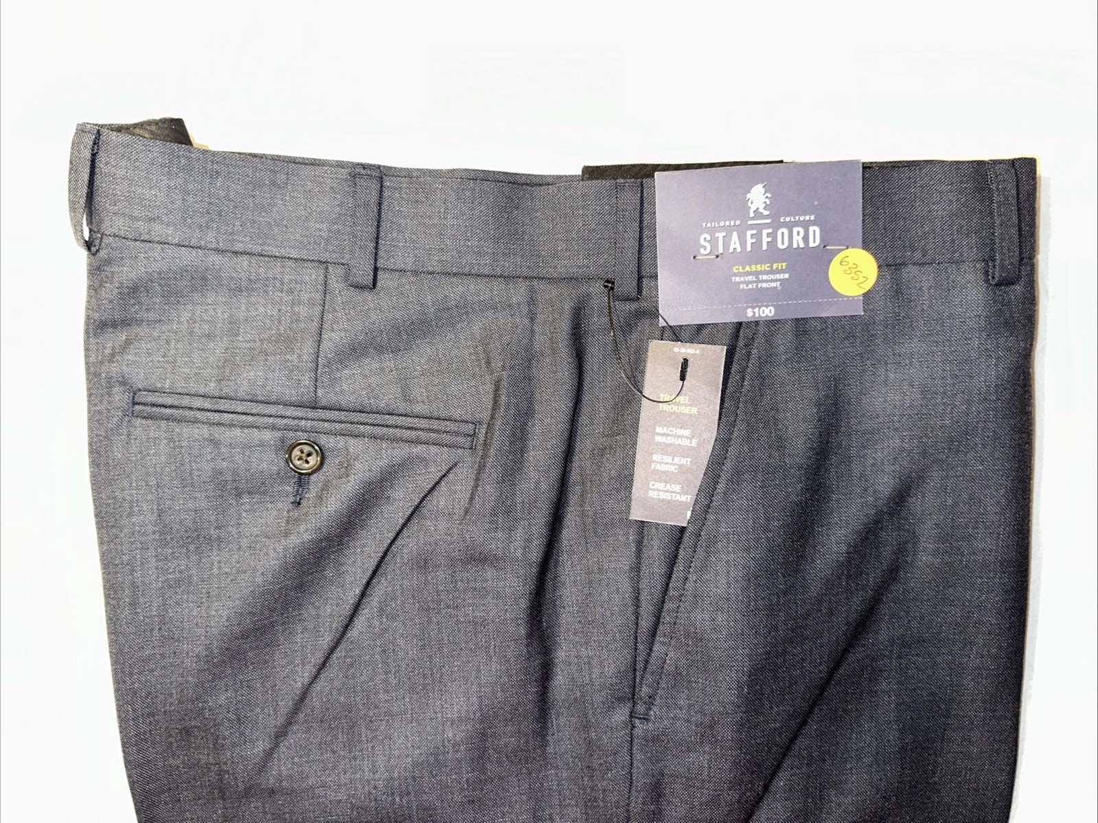 NWT Stafford Men’s 42 x 30 Classic Fit Flat Front Blue Travel Trouser Pants $70 gallery