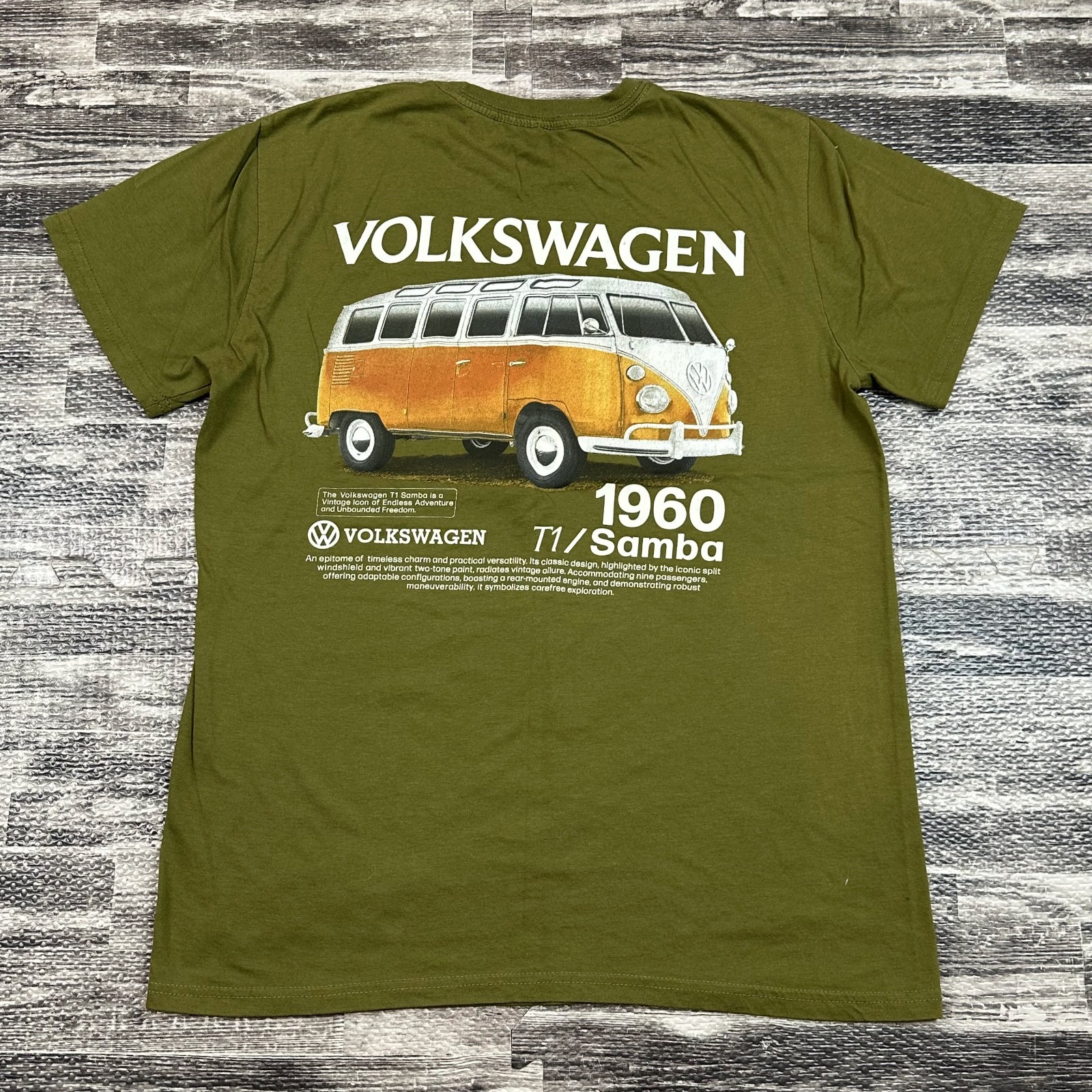 Volkswagen Short Sleeve 1960 T1 Samba T-Shirt – Olive Green – Adult MED Tee NEW