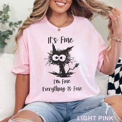 It’s Fine I’m Fine Everything Is Fine Shirt, Cute Black Cat Tee, , 202826