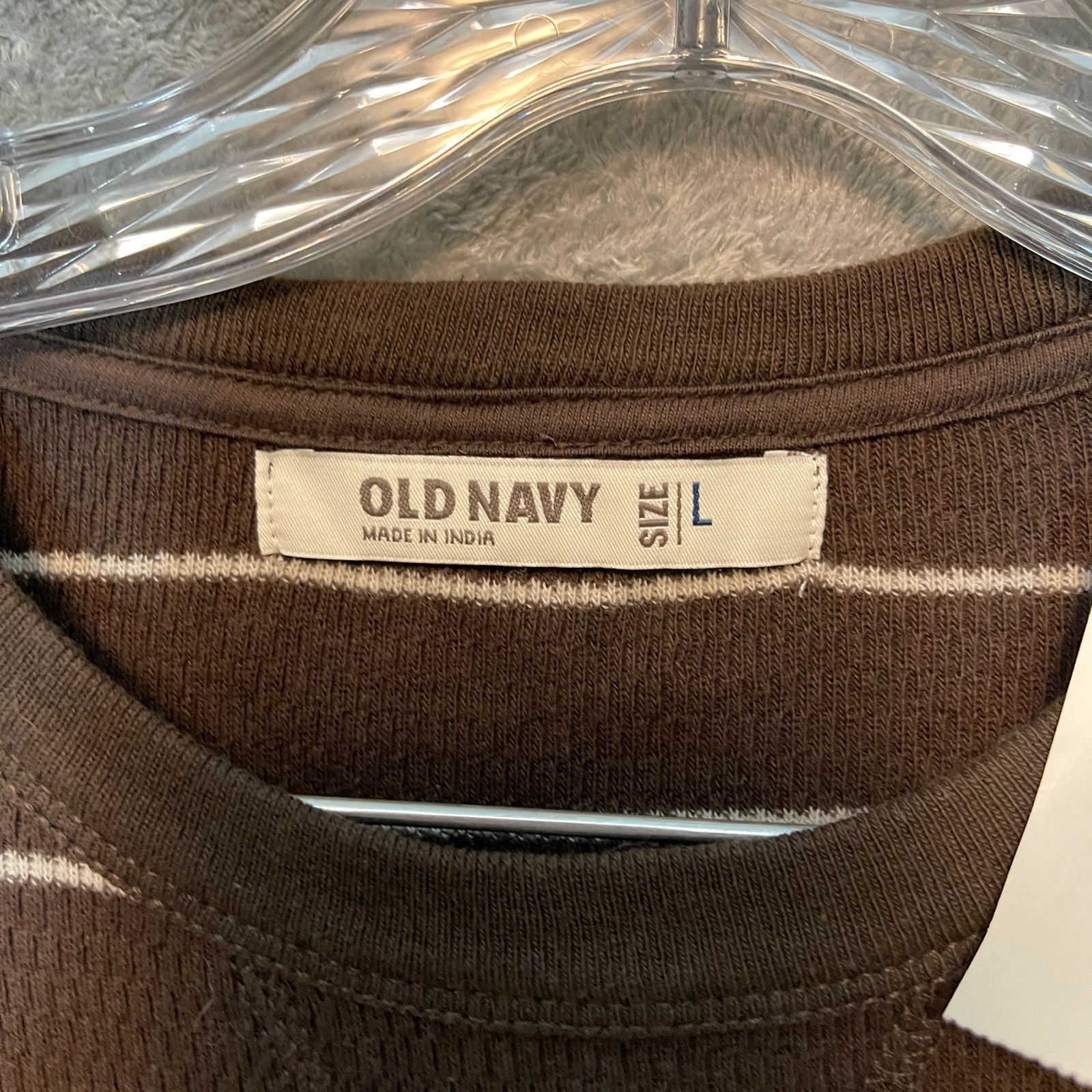 Old Navy Men Size L Classic Rugged Outdoor Striped Crewneck Thermal Shirt Brown gallery