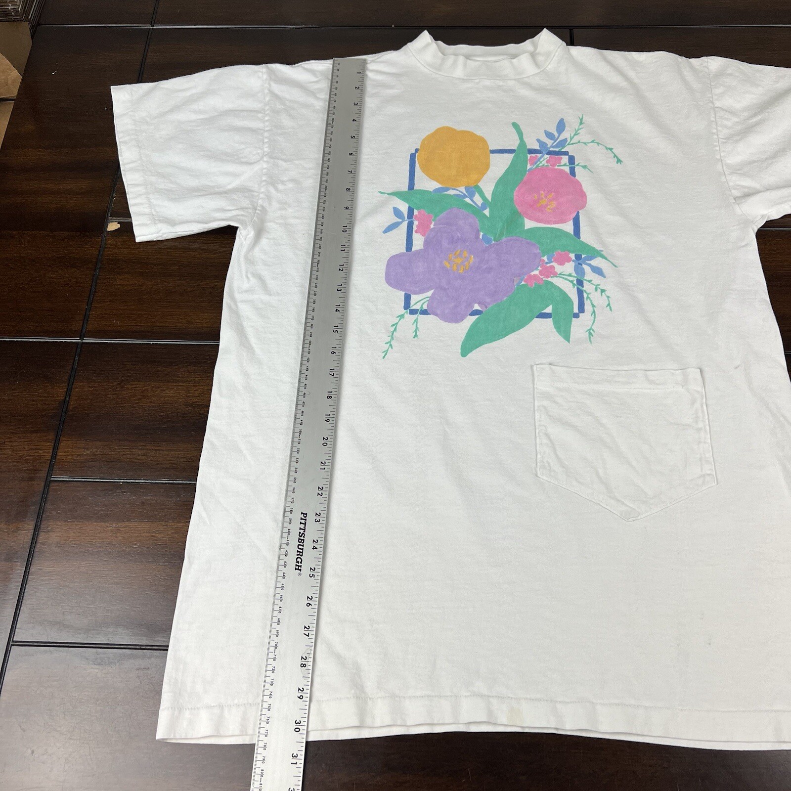 Vintage Belton Single Stitch T Shirt Floral Paint Pocket White One Size Fits All gallery