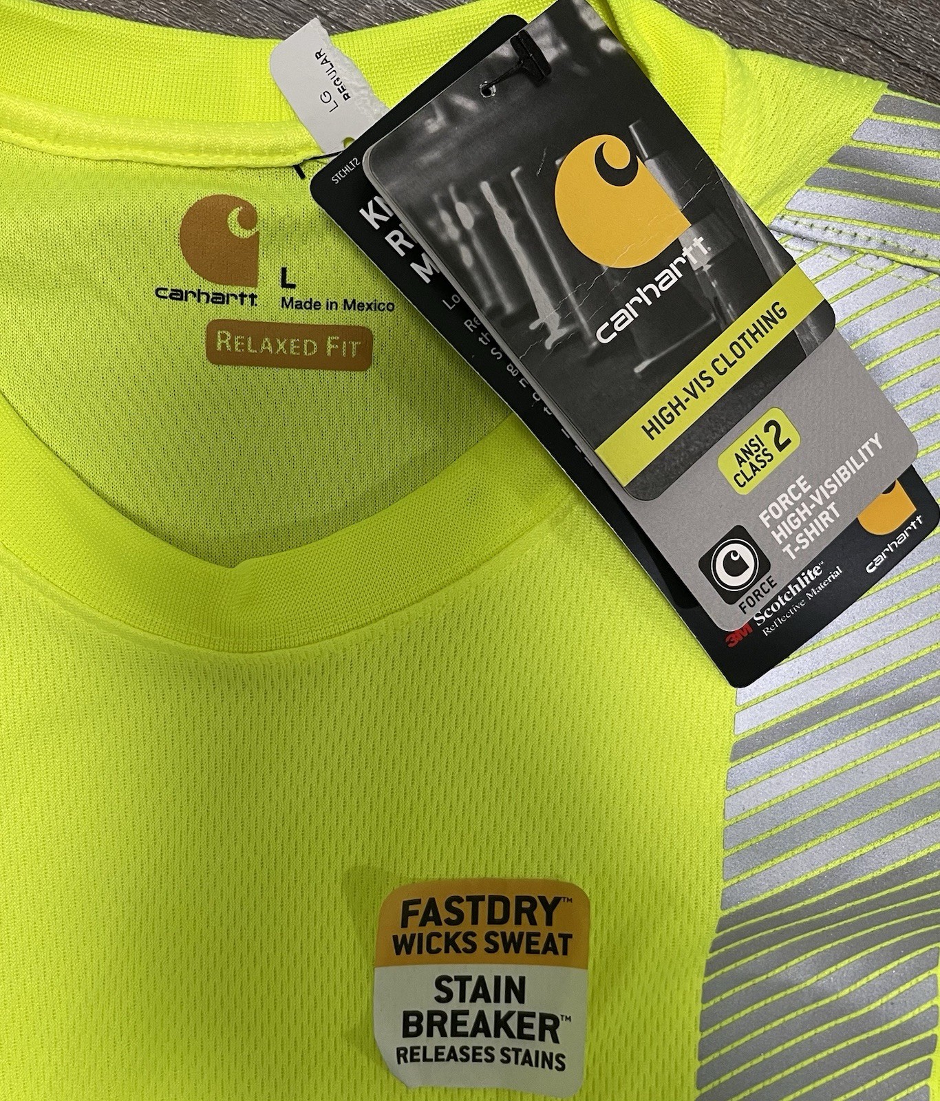 Carhartt Force T-Shirt L Neon Relaxed Fit High-Visibility Reflective Tee Work gallery