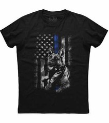 Mens Thin Blue Line American Flag Dog Patriotic T-Shirt Blue Lives Matter Police