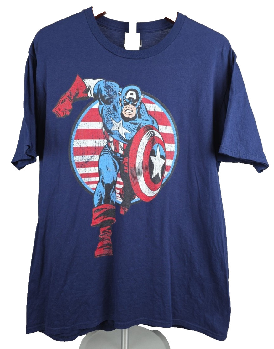 Captain America Mens Large Navy S/S Graphic T-Shirt Marvel Universe Patriotic US gallery
