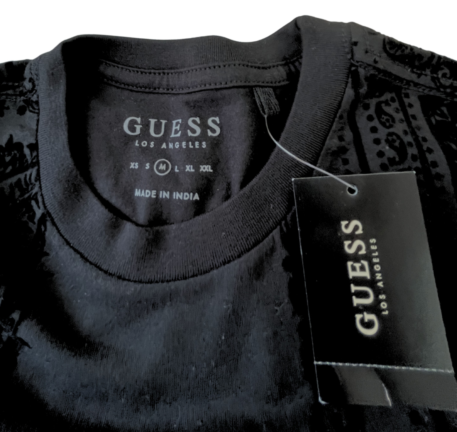 GUESS Men's Size M Black Paisley Flocked T-Shirt Velvet Short Sleeve NWT gallery