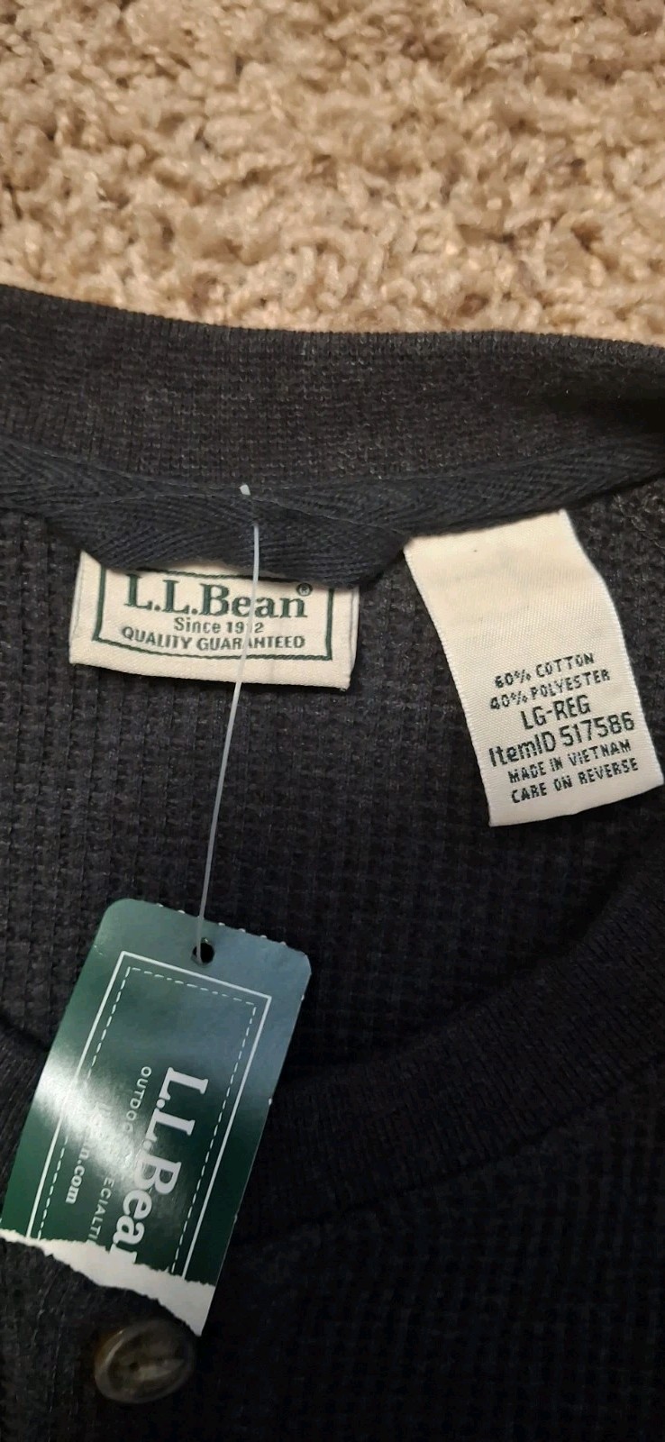 L.L.Bean Men's Waffle Henley Long Sleeve Large Regular Thermal Long Sleeve NWT gallery